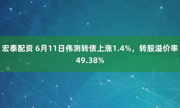 宏泰配资 6月11日伟测转债上涨1.4%，转股溢价率49.38%